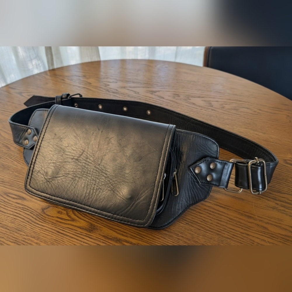 Black Leather Belt Bag Fanny Pack